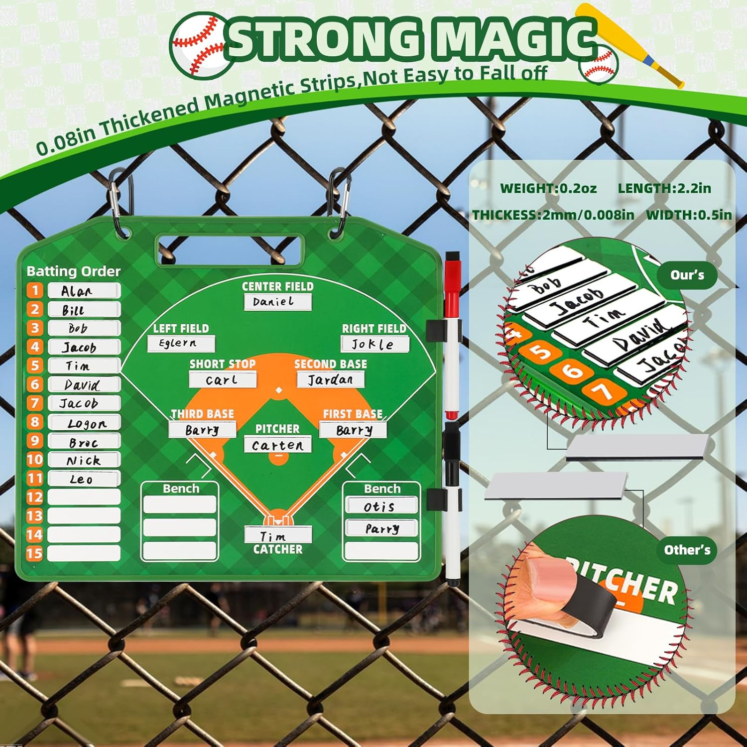Magnetic Baseball Lineup Board with 40 Sheets Lineup Cards Clipboard for Coaches