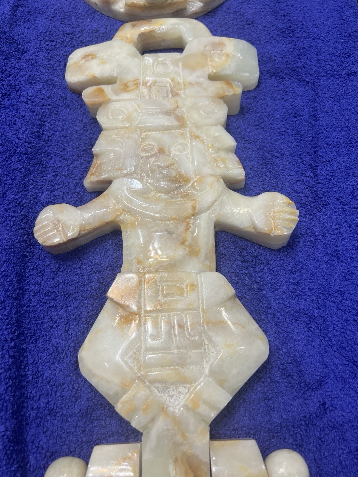 Aztec Mayan Marble/Onyx Large Stone Hand Carved Wall Hanging 33” Long W/bracket