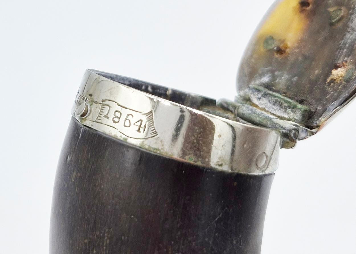 VICTORIAN SCOTTISH SILVER PLATE MOUNTED RAMS HORN SNUFF MULL c1864 HUGH MACKAY