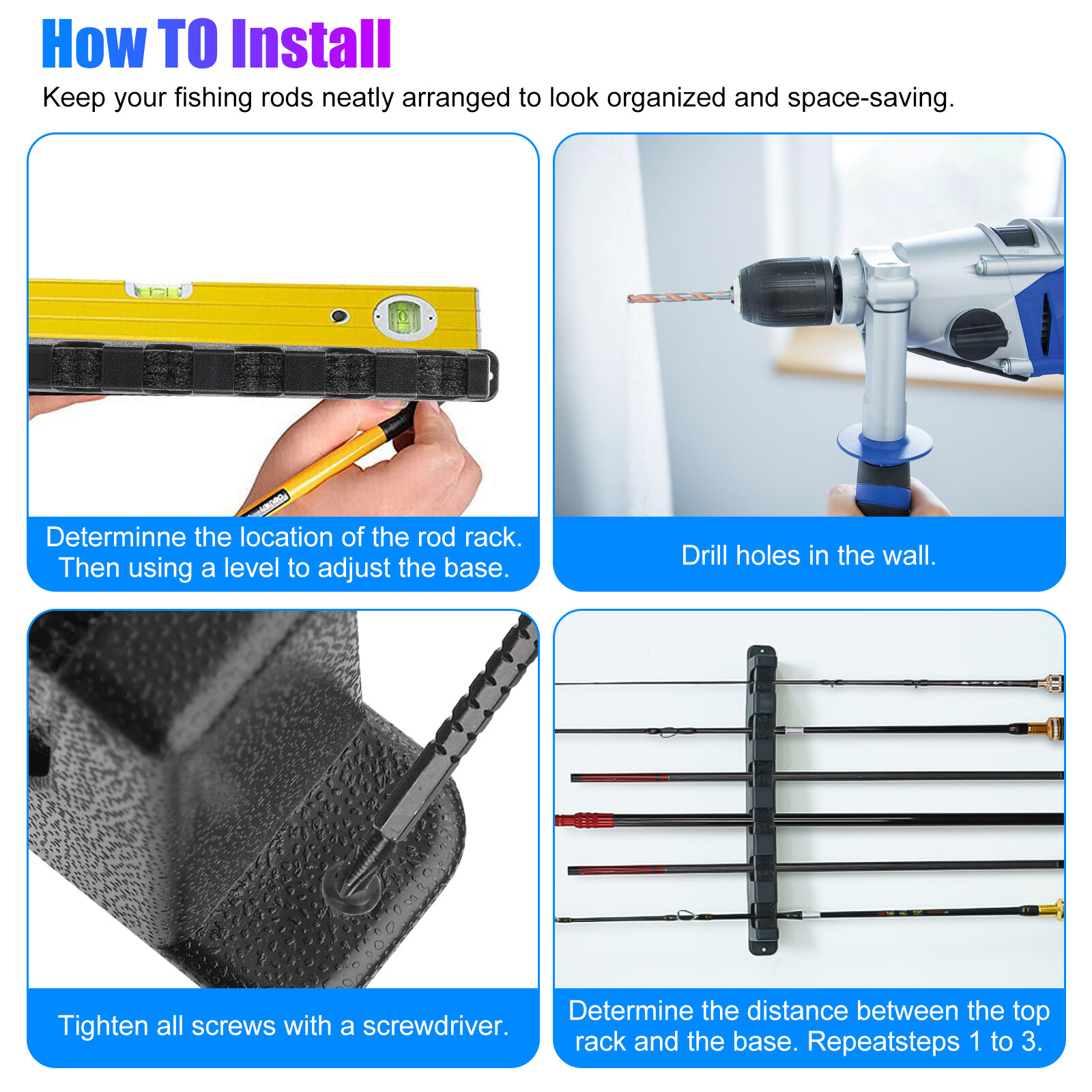 Horizontal Boat Fishing 6 Rod Rack Wall Mount Vertical Holder Storage Pole Stand