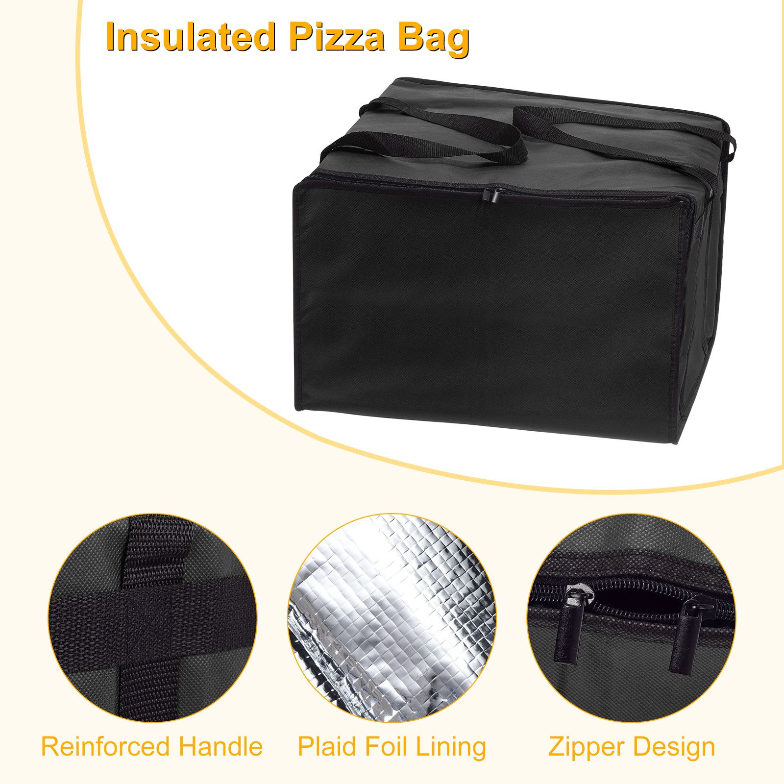 Insulated Pizza Bag 20x20x14 Inches Non-woven Fabrics Grocery Bag Black