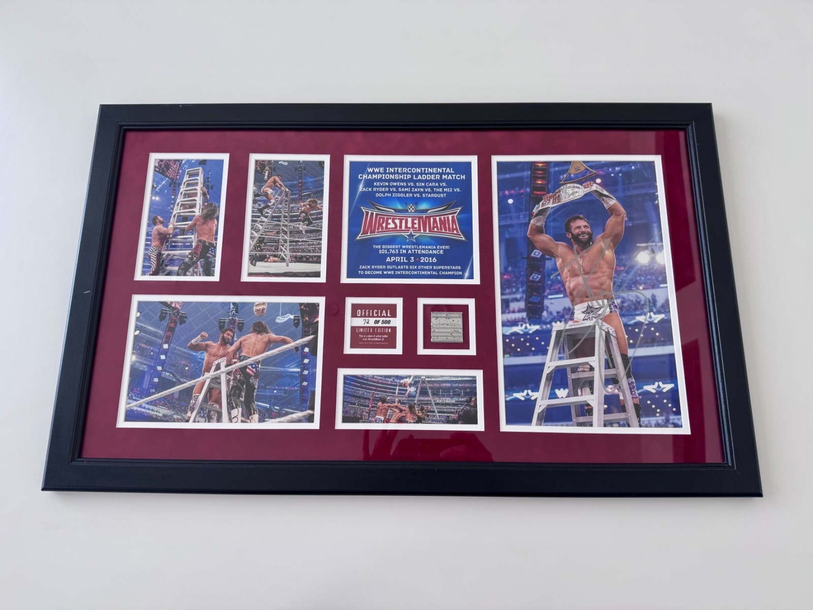 WWE Limited Edition WRESTLEMANIA 32 Plaque Zack Ryder autographed #72/500