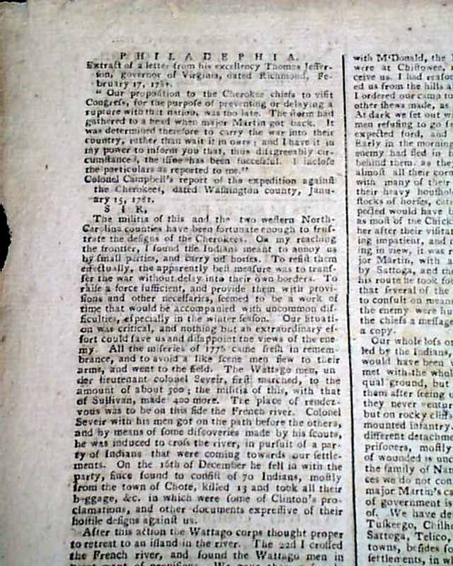 AMERICAN REVOLUTIONARY WAR Benedict Arnold John Andre Cowpens SC 1781 Newspaper