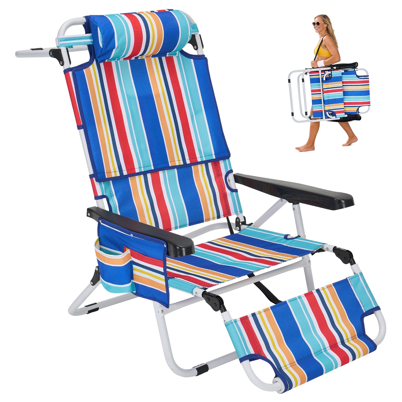 SLSY Tanning Chair with Face Hole 5-Levels Adjustable Reclining Poolside Lounger