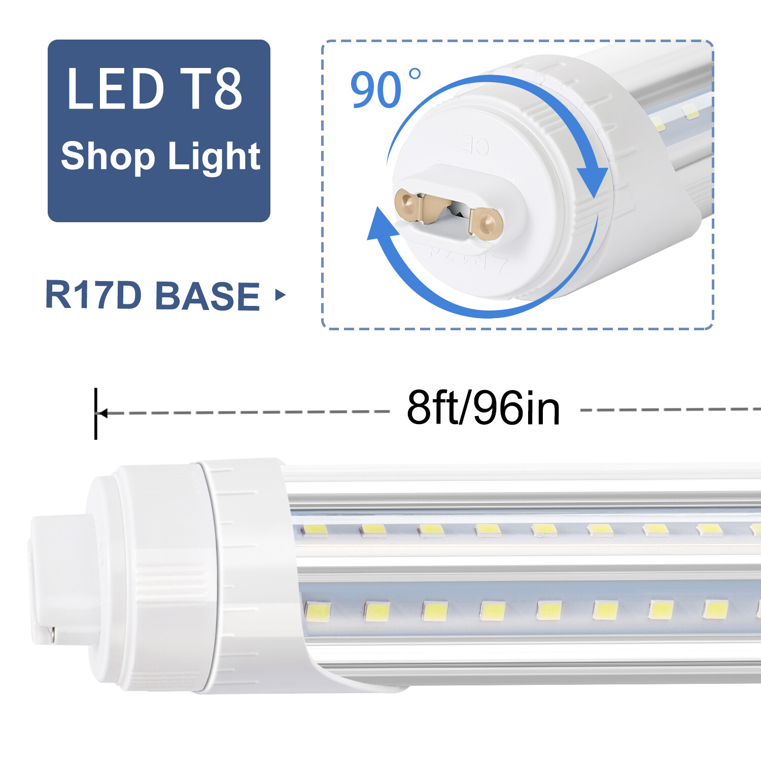 T8 8FT R17D HO Led Tube Light Bulbs 8 Foot 45W 65W 90W 8' Led Shop Light 6000K