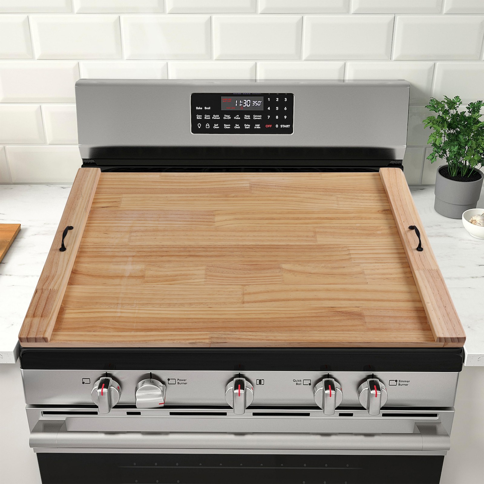 Noodle Board Pine Wood Stove Cover w/ Handles for Gas Electric Stove Top 30"x22"