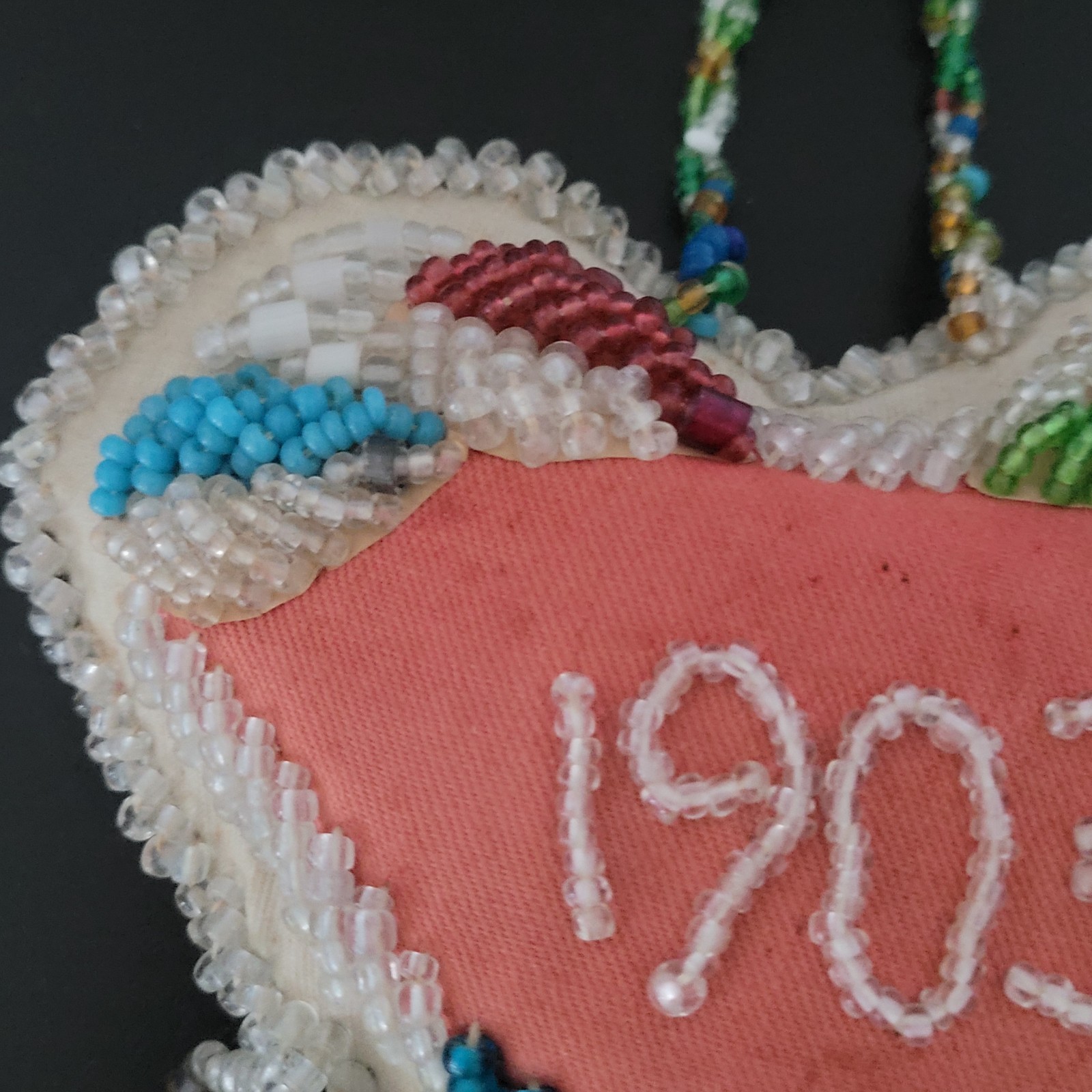 Antique 1903 Native American Beaded Heart Shaped Pillow Iroquis 5.5" x 5"