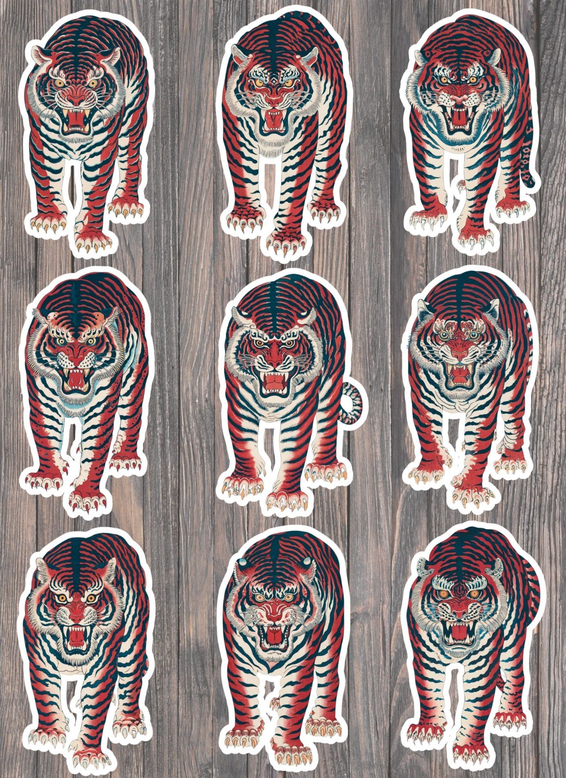 Tattoo Style Tiger Die Cut Vinyl Stickers Set Scrapbooking Laptop Waterbottle