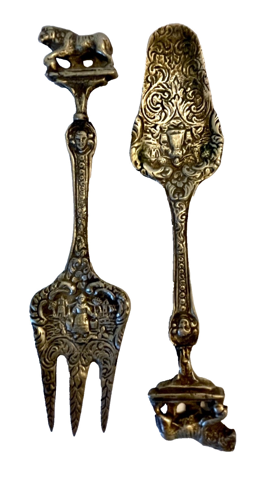 UGO BELLINI Serving Spoon & Fork Ornate Silver Plate Italy 6"