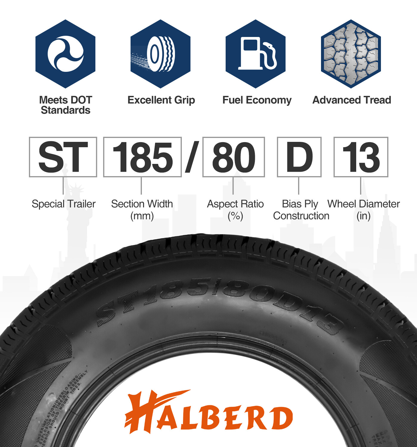 Set 2 Premium ST185/80D13 Trailer Tires 185 80 13 Heavy Duty 6Ply Load Range C