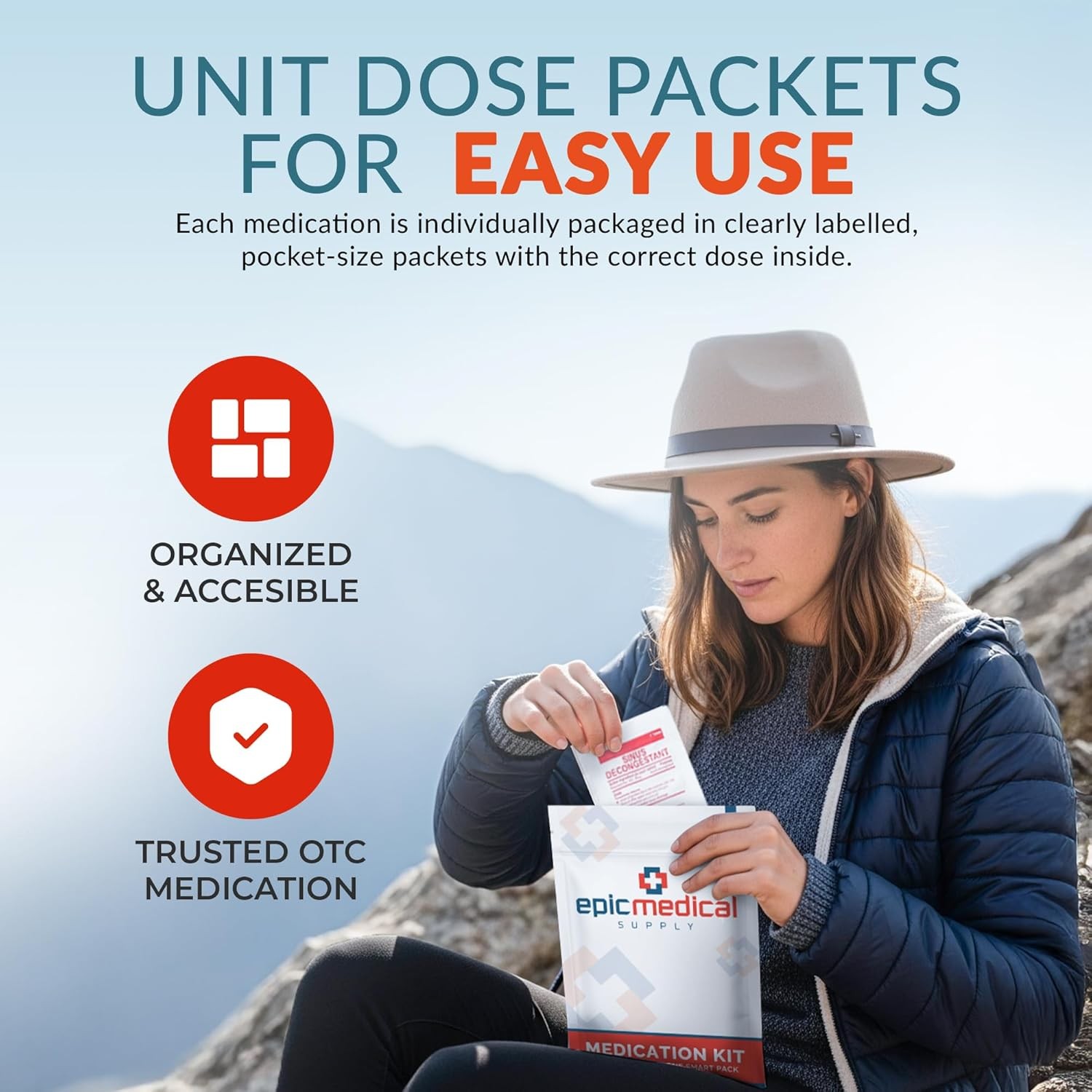 First Aid Kit Medication Refill – 28-Count Unit Dose Packets – White