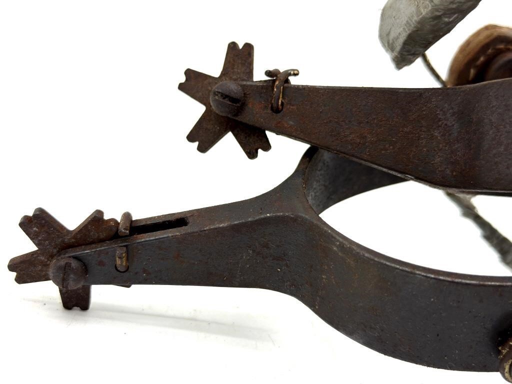 Vintage Rugged Heavy Duty Spurs & Leather Straps Cowboy Rodeo Bull Bronc Riding