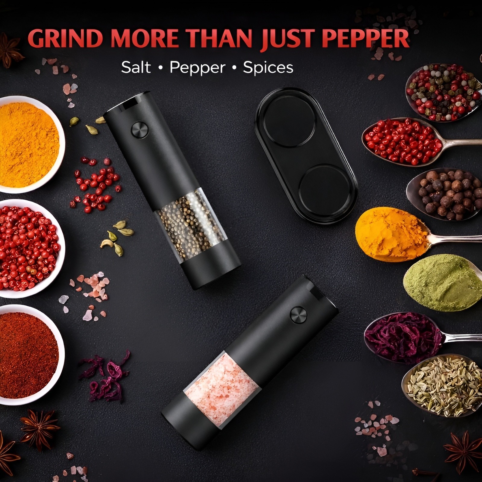 Electric Salt and Pepper Grinder Set, Automatic, Adjustable, Gift, 2 Pack