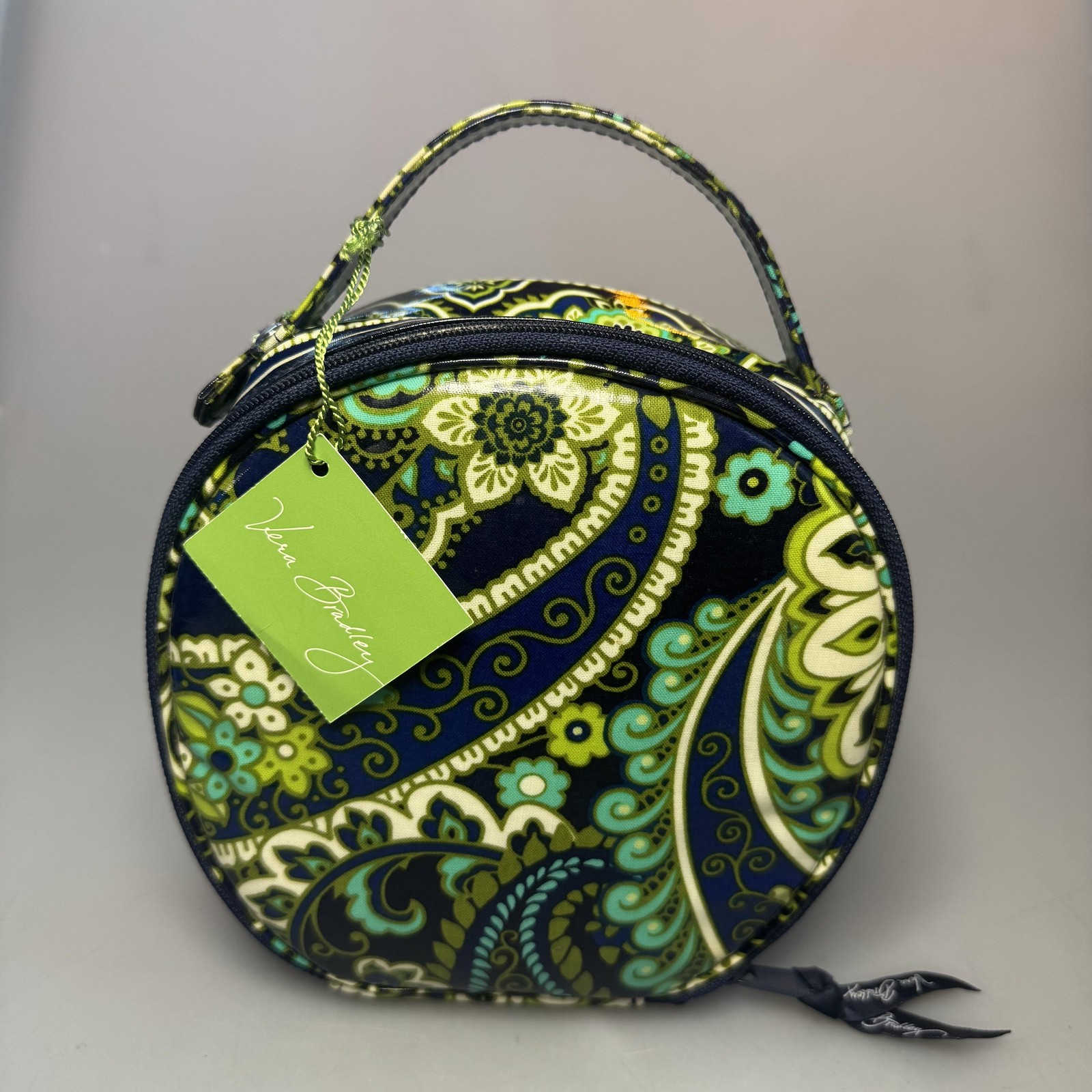 Vera Bradley Hatbox Cosmetic Bag Rhythm & Blues Blue Green Print Travel Case