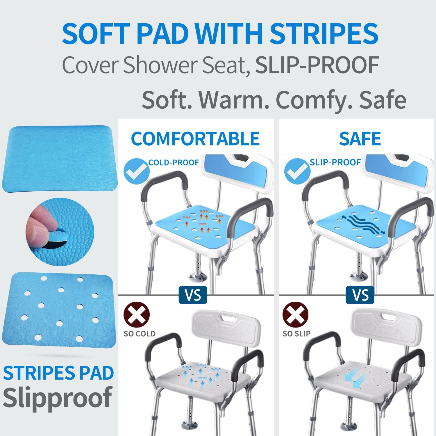 MINIVON Bath Chair Pad with Adhesive Backing Non Slip Shower 15 x 12 inches