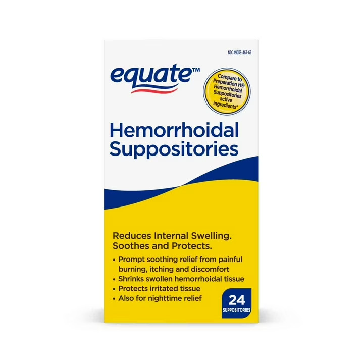Equate Hemorrhoidal Suppositories, Relief from Burning Itching Discomfort, 24 ct