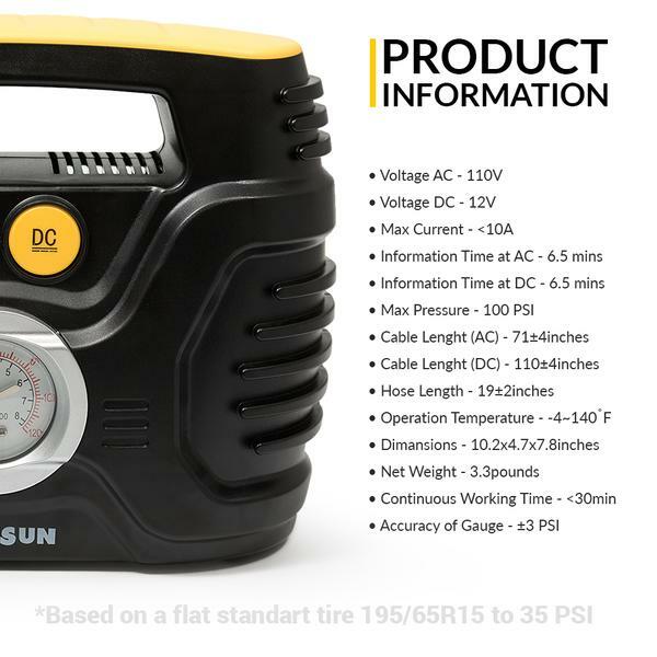 Kensun Portable Air Compressor Pump for Car 12V DC and Home 110V AC