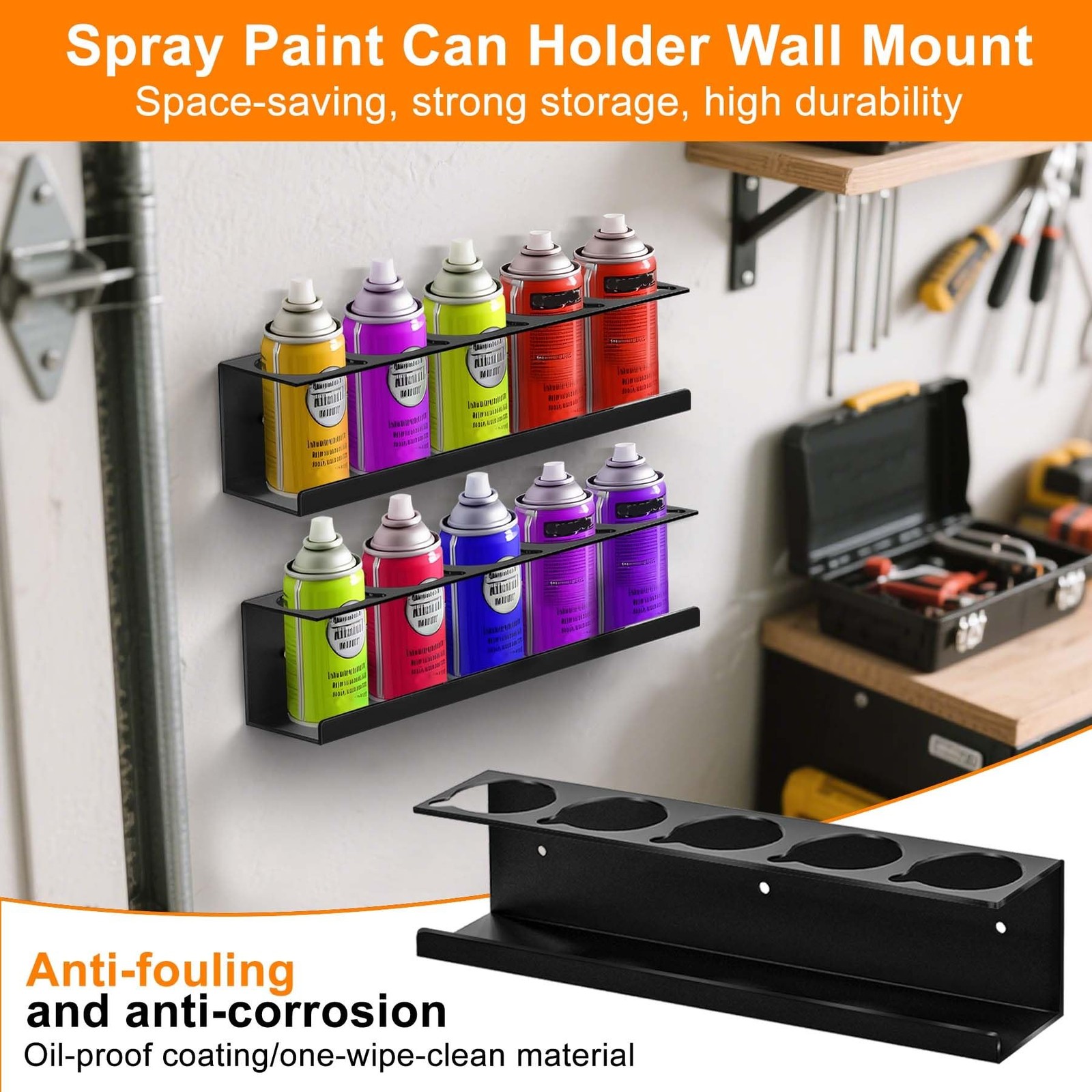 Spray Can Holder Organizer, 4 Pack Bottle Holder Wall-Mounted, Black Steel Sp...