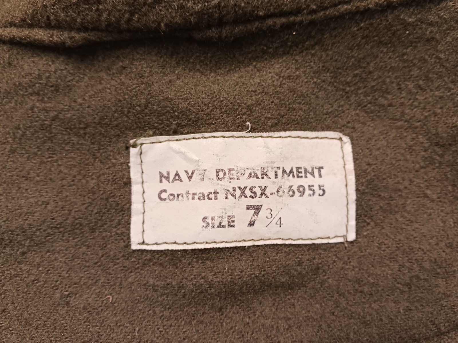 USN Winter Cloth Deck Helmet Khaki/OD Green Hat Sz 7-3/4 NOS