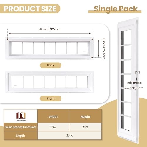 Vinyl Transom Window Double Pane Household Fixed Window with 10" x 48" White