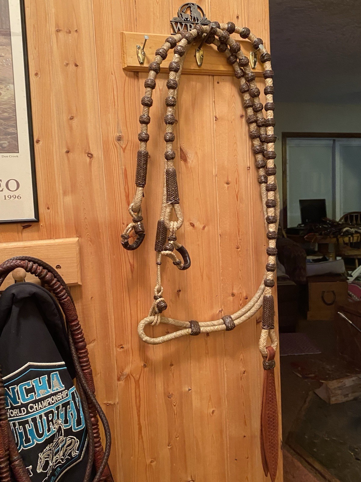 Vintage Western Braided Rawhide Romel / Romal Reins 60 Brown Buttons Vaquero