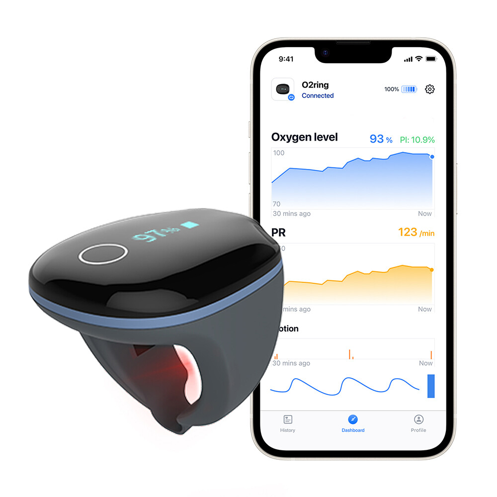 Wellue Rechargeable O2Ring Pulse Oximeter Continuous Tracking SpO2 & Pulse Rate
