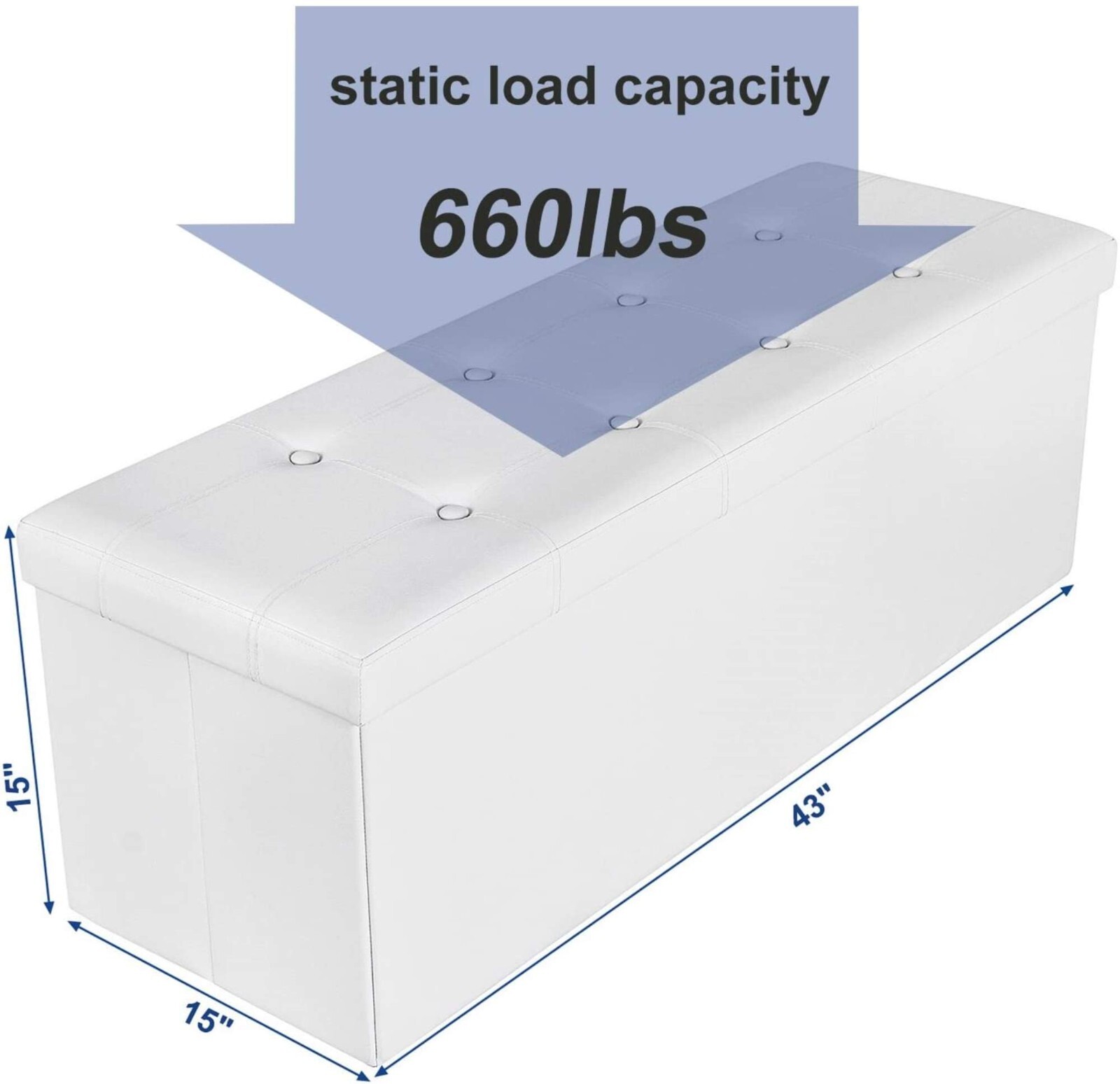 Faux Leather Folding Storage Ottoman Bench 43 inch - White