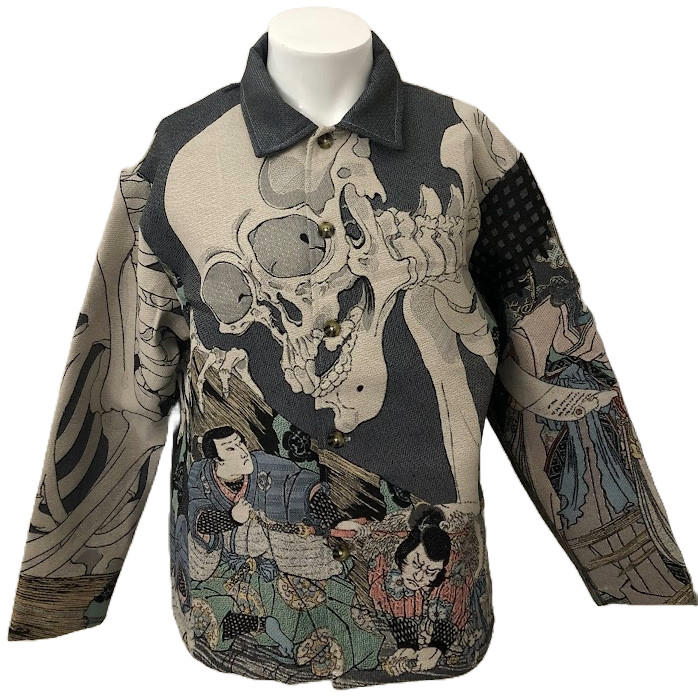 Rebel Vengeance Japanese Ukiyo-e Skeleton Tapestry Jacket, BLACK FRIDAY SALE 17%