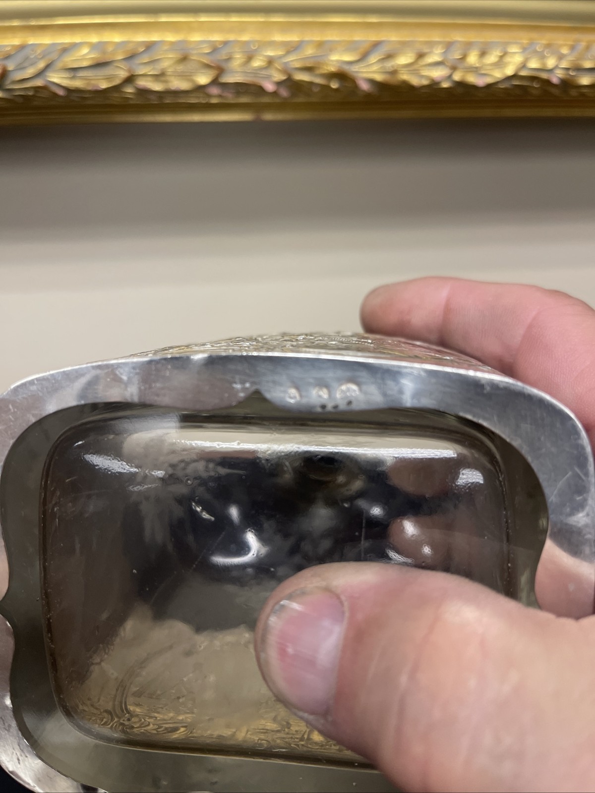 Pair Antique German Hanau Glass Decanters Bottles With sterling mounts / Tops