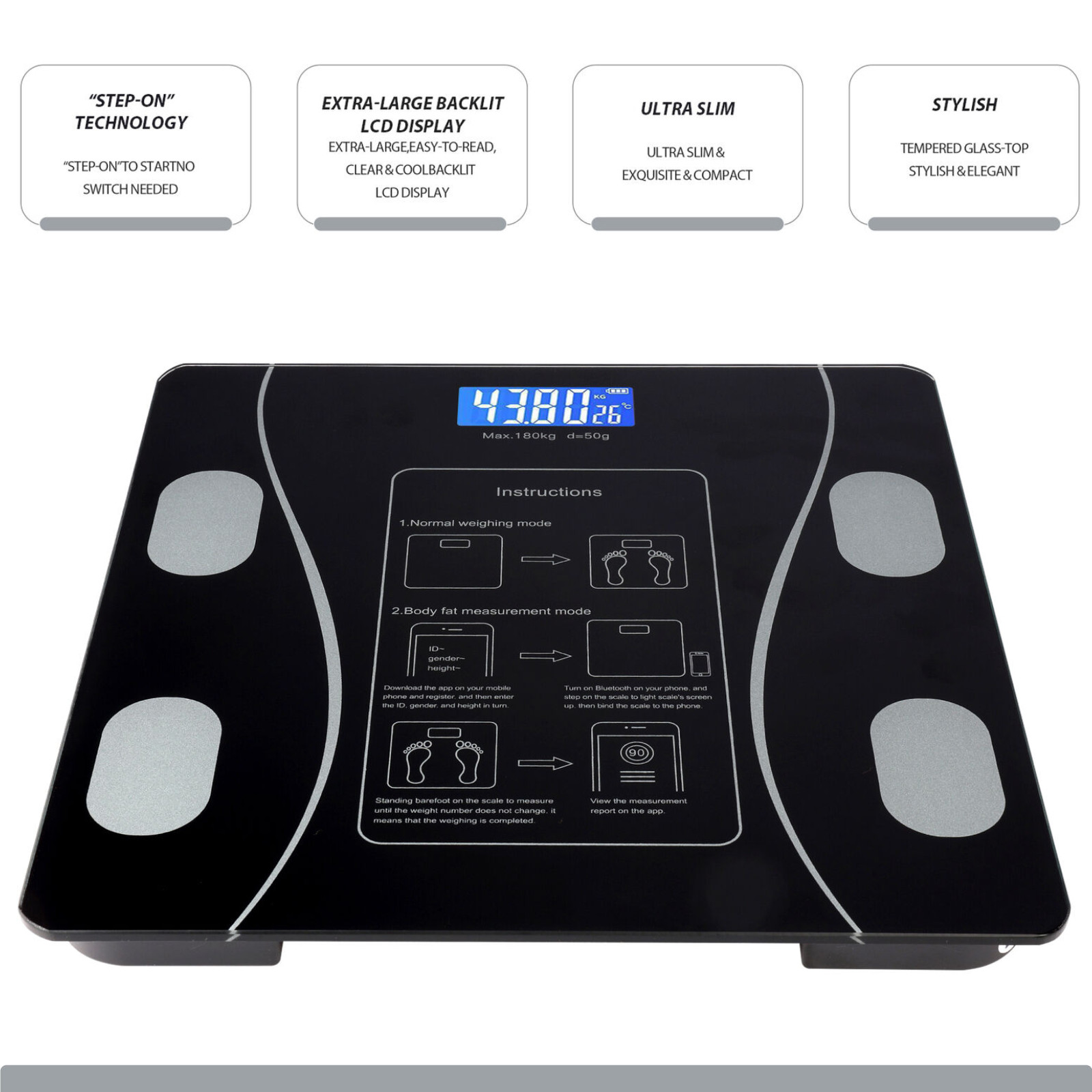 Smart Weight Scale Body Digital Bathroom Scale BMI Bluetooth Body Fat Scale