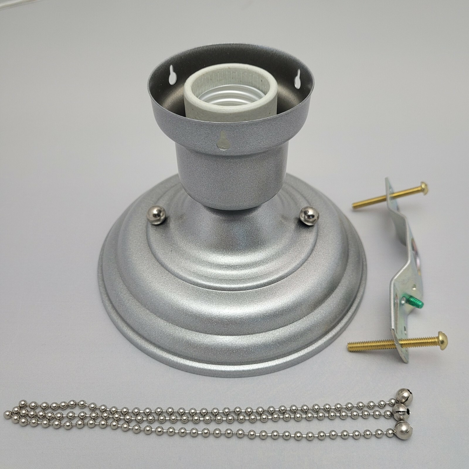 LOOK!!!  NEW SILVER 3-CHAIN LIGHT FIXTURE -VINTAGE ART DECO SHADE Three Chain