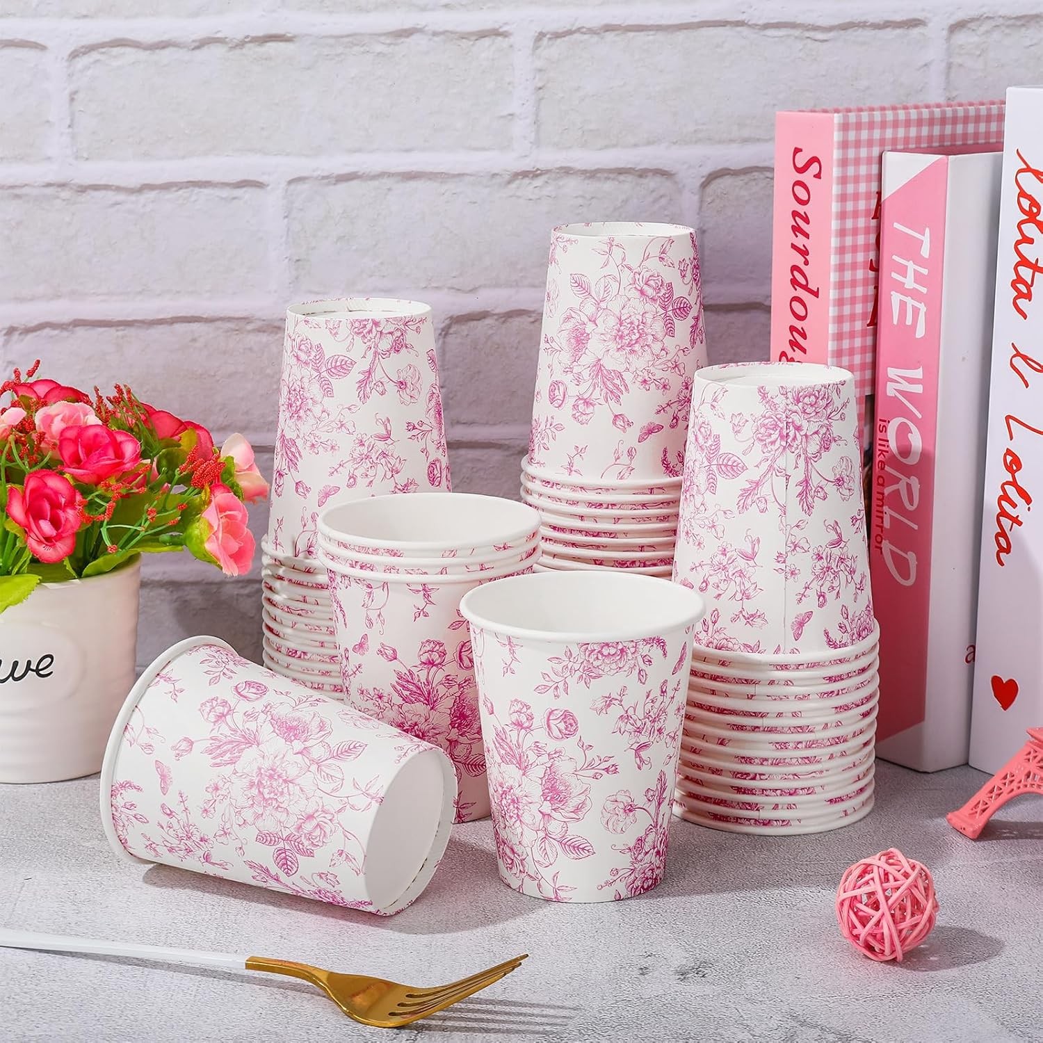 Party Drinking Cups - 50Pcs Floral Paper Cups for All Occasions