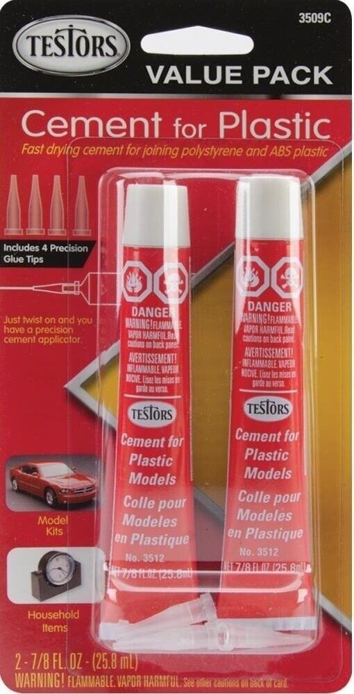 Testors Cement Glue  For Plastic Value Pack 2/Pkg With 4 Precision Tip Adapters