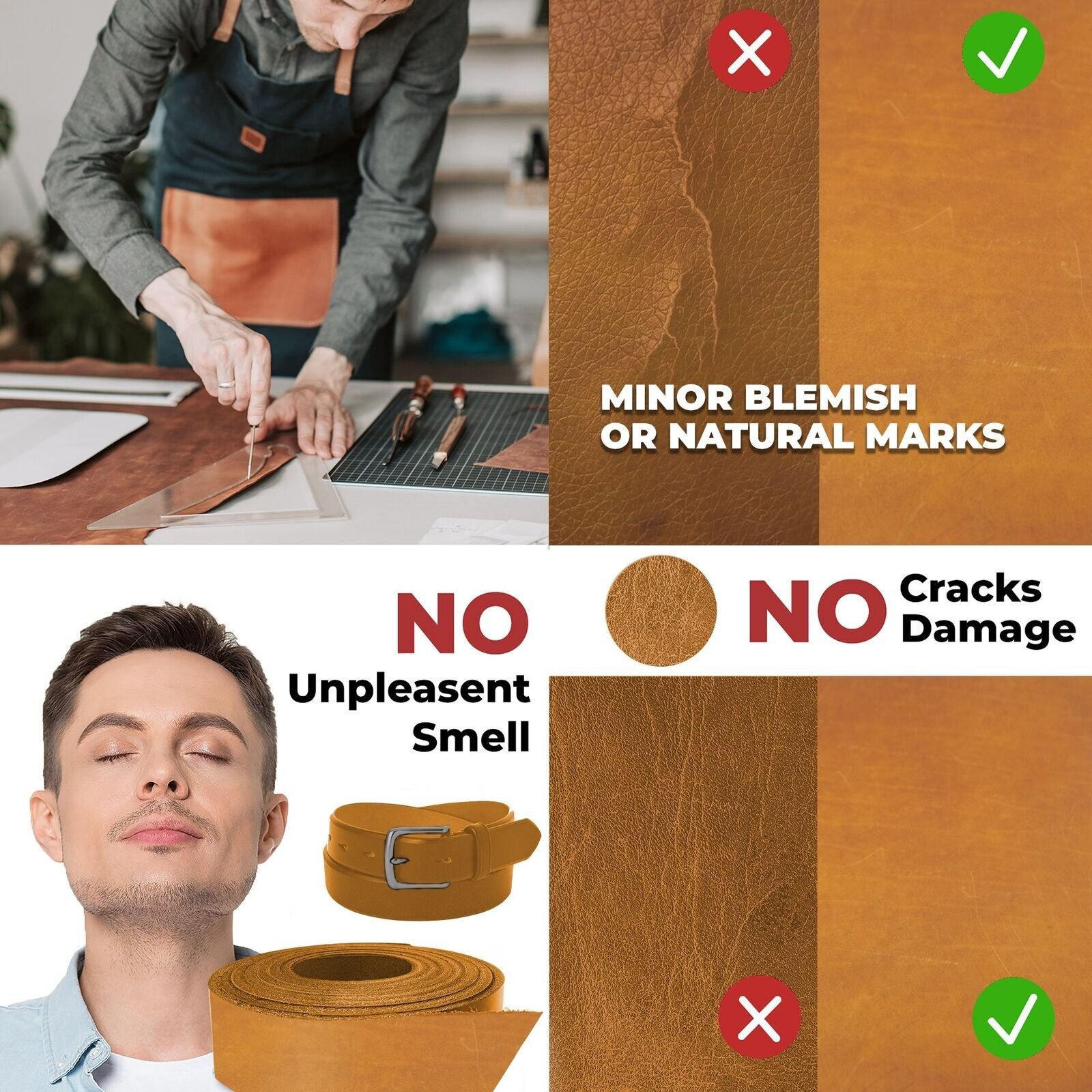 ELW 8-10 oz. (3-4mm) Straps Belts Strips Full Grain Leather Grass Fed Cowhide