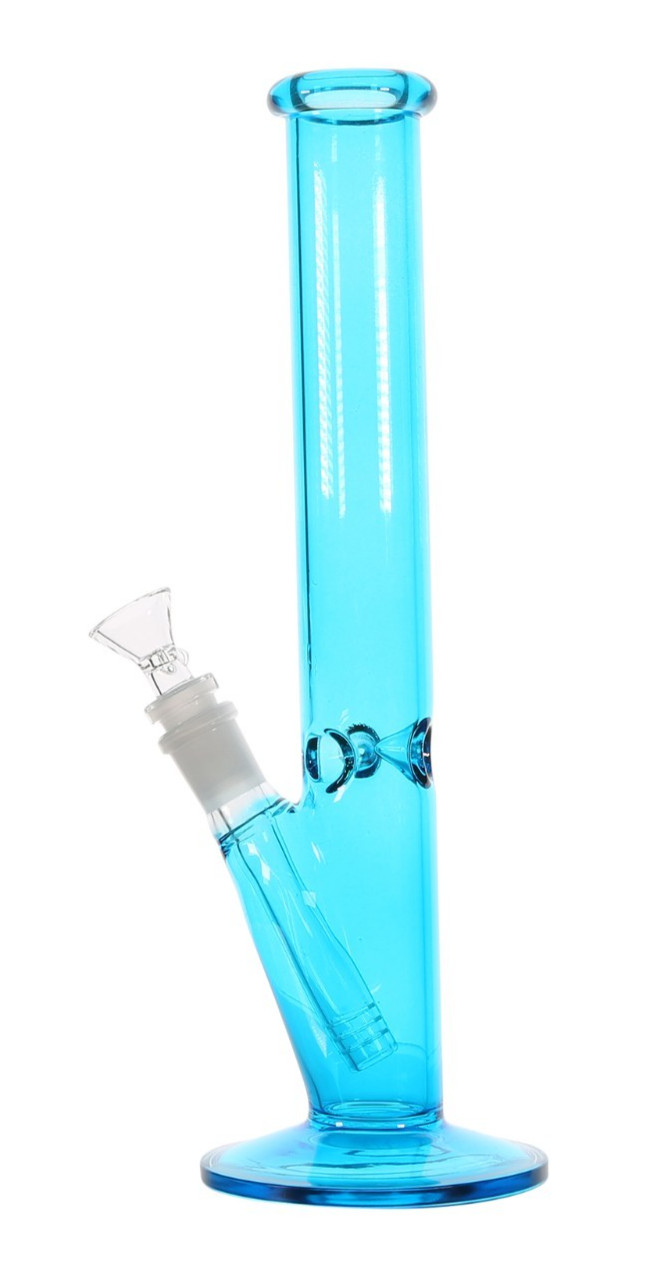 12” Neon Blue Straight Tube Glass Water Pipe Hand Painted + 14mm Bowl & Downstem