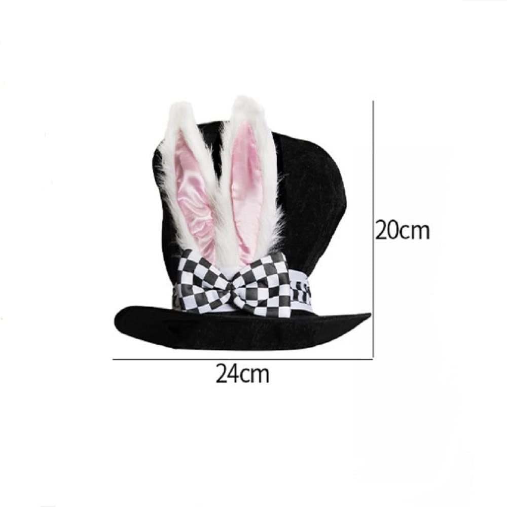 Easter Bunny Ear Top Hat White Rabbit Black Costume Plush Hat for Halloween P...