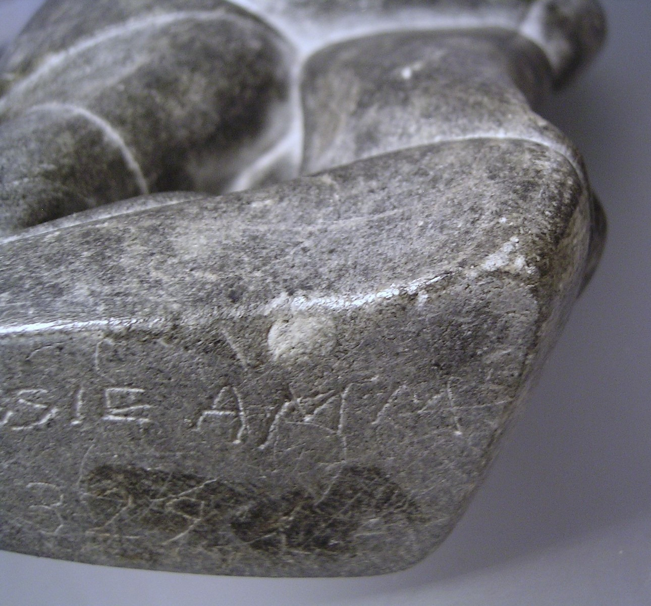 Vtg Inuit Stone Carving Sculpture Man with Seal Soapstone Signed Lucassie Amm