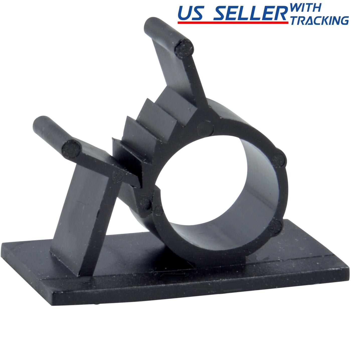 25x Cable Clips Adhesive Cord Management Organizer Wire Holders 0.6" Clamp Black