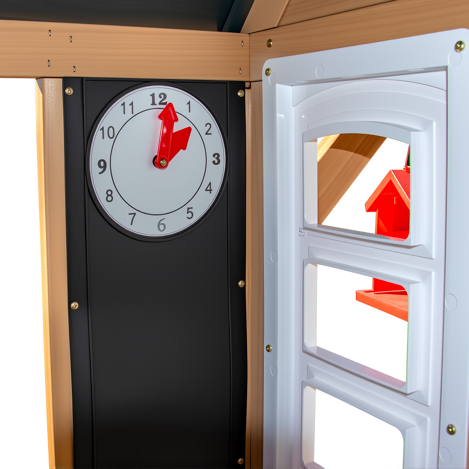 Wooden Kids Outdoor Playhouse with Window,Bench,Toy Kitchen,Flowerpot,Blackboard