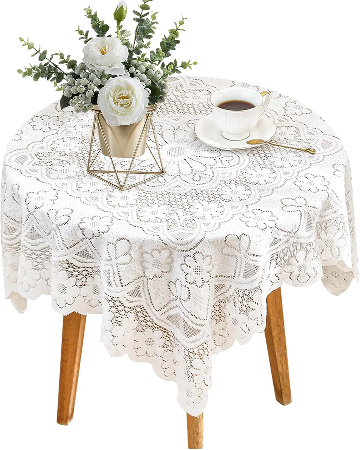 Square Lace Tablecloth 35 X 35 Inch, Off White Lace-Tablecloths & Small Tableclo