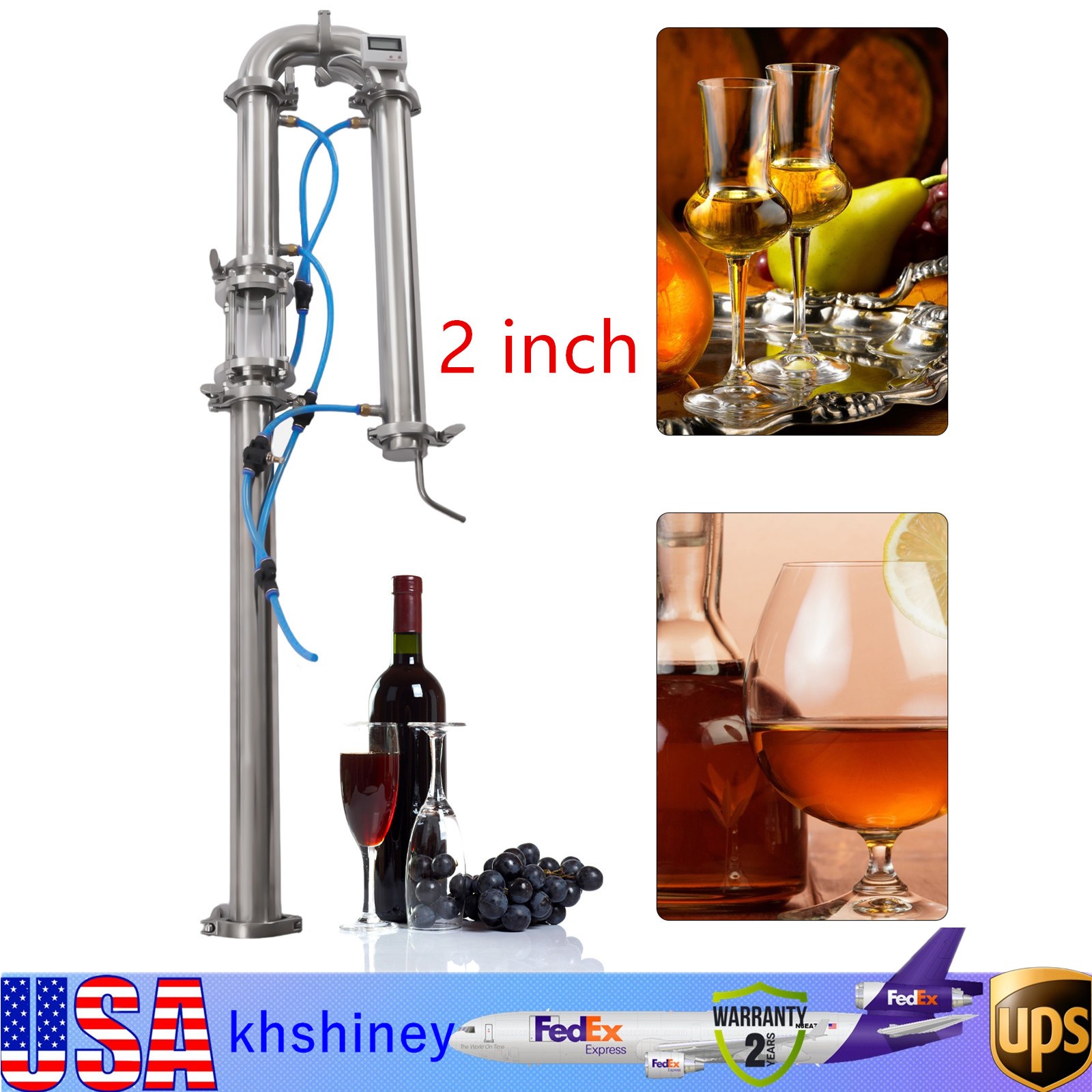 Brew Wine Making Tool 2" in Stainless Still Moonshine Reflux Distilling Column