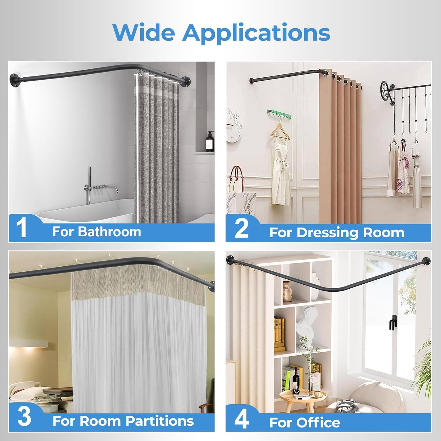 L Shaped Shower Curtain Rod,Adjustable Corner Shower Rod