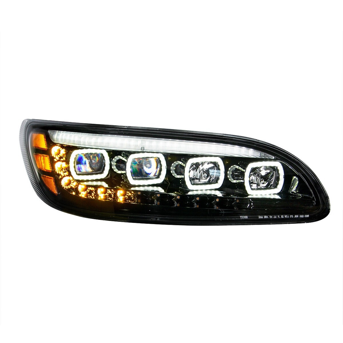 Black Quad-LED Headlight w/ LED Position & Seq Signal f/ Peterbilt - Passenger