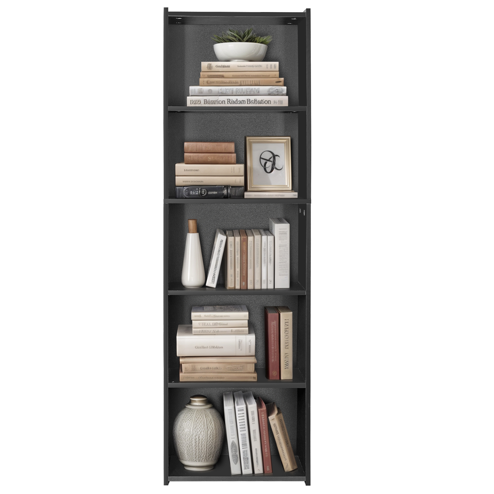 5-Tier Bookcase Freestanding Wood Open Bookshelf Storage Rack for Bedroom Black