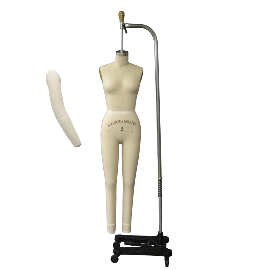 Pro Female Full Body Linen Size 2 Pinnable Dress Form Mannequin with Arm