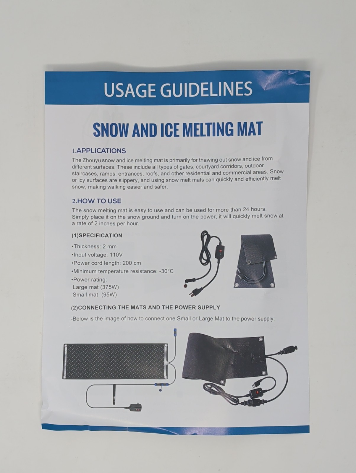 Heated Snow Melting Mats for walkways Stairs- Outdoor Heated Mats- 10in x 30in