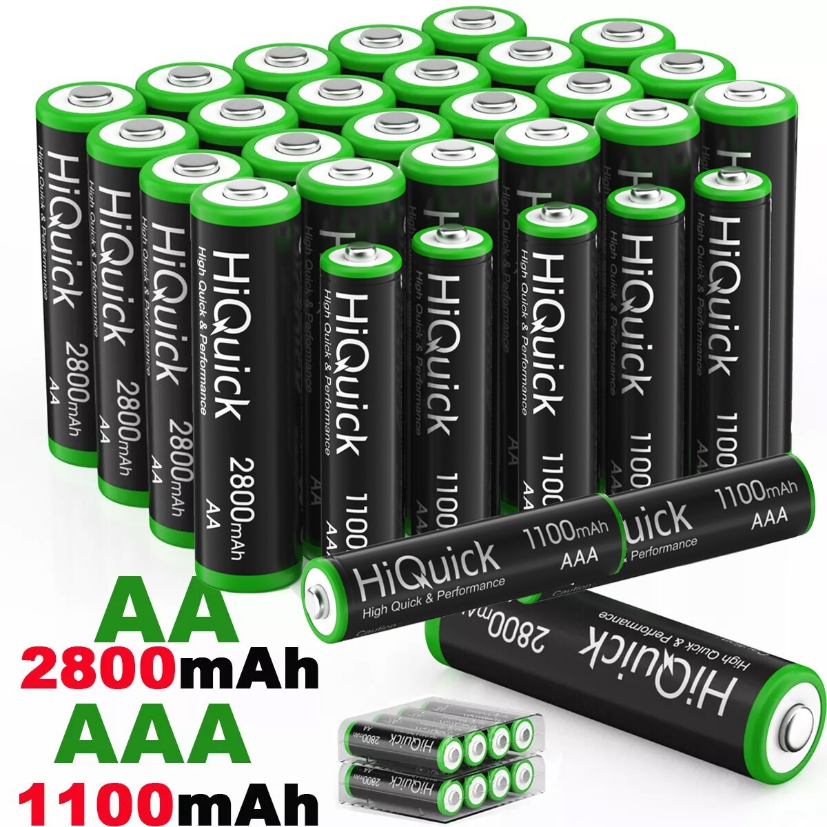 HiQuick AA AAA 2800mAh 1100mAh NiMH Rechargeable Batteries 1.2V  Lot