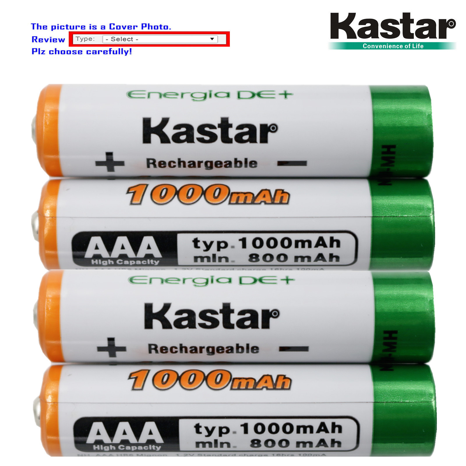 Kastar HR03 AAA Rechargeable Battery for Panasonic 1.2V 1000mAh HHR-75AAA/BU