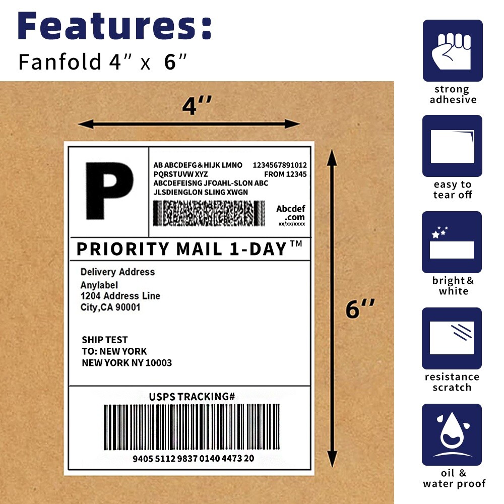 4"x6" Direct Thermal Shipping Labels for Zebra&Rollo Printers Fanfold and Rolls