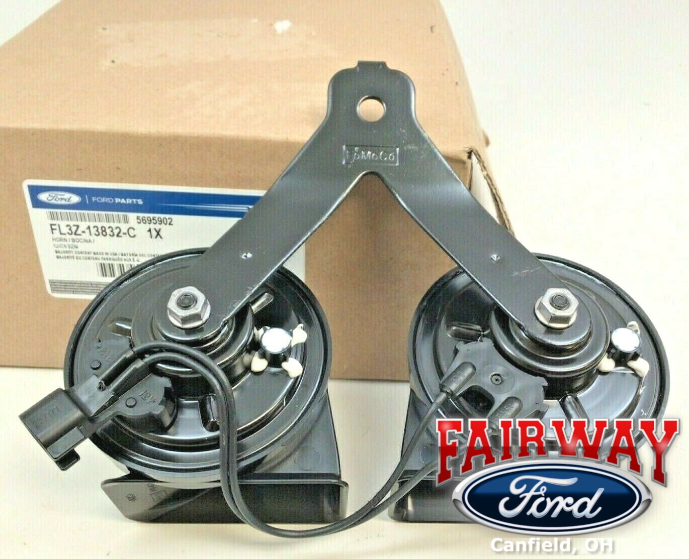 15 thru 20 F-150 OEM Genuine Ford High Low Dual Note Horn w Bracket FL3Z-13832-C